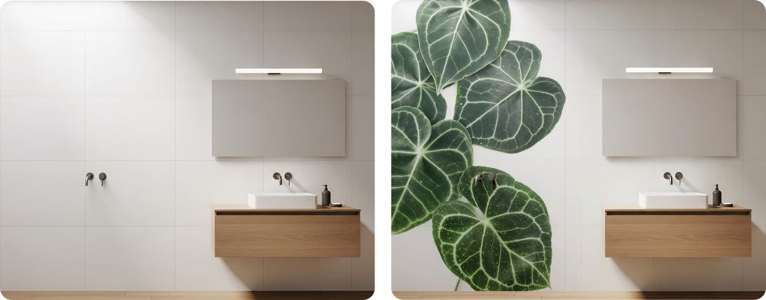 Botanical Feature Wall Mural for Bathroom Tile Design